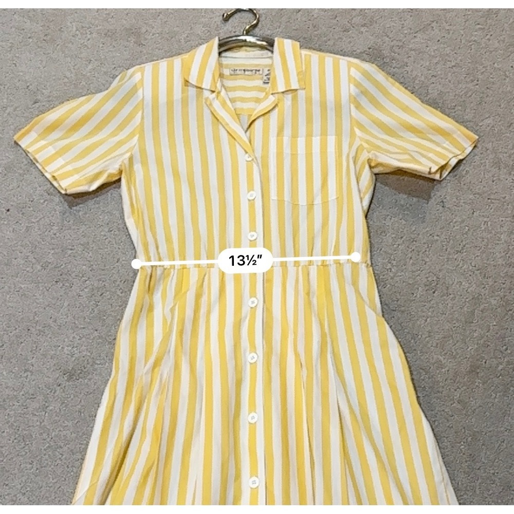 Vtg‎ Liz Claiborne Vintage Yellow White Striped Dress Petite 8 Button Front Midi - Picture 8 of 12